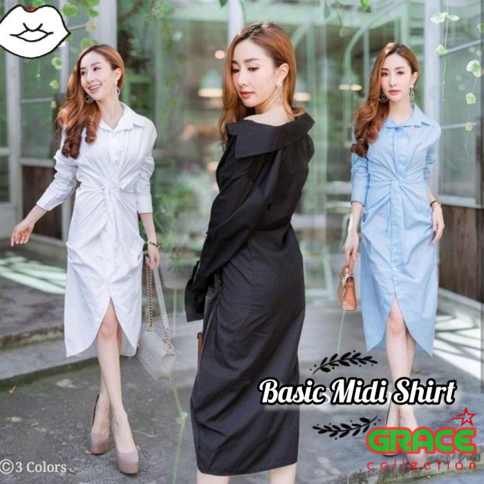 DRESS KEMEJA POLOS KERUT | DRESS LENGAN PANJANG POLOS | KEMEJA KERJA DRESS KANTOR WANITA KARIR JR16