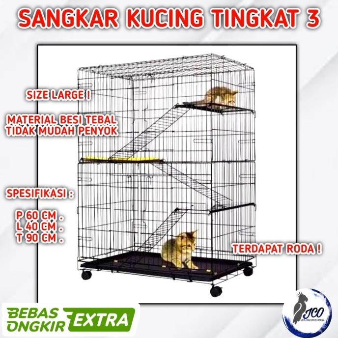 KANDANG KUCING LIPAT 3 TINGKAT DENGAN RODA KANDANG KUCING TINGKAT 3 L