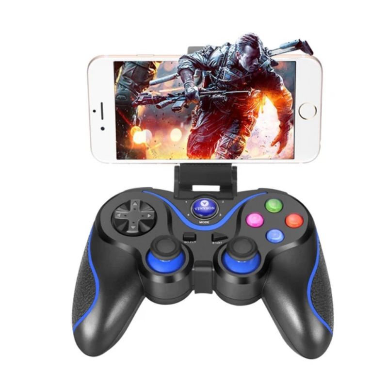 stik android gamepad wireless dan kabel cas +holder