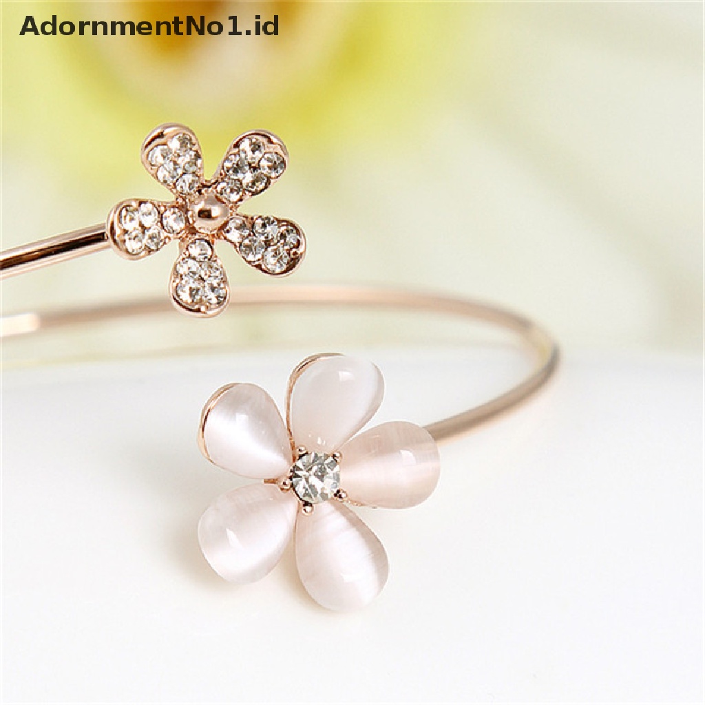 [AdornmentNo1] Fashion Wanita Bunga Kristal Lapis Emas Cuff Gelang Bangle Charm Perhiasan Hadiah [ID]