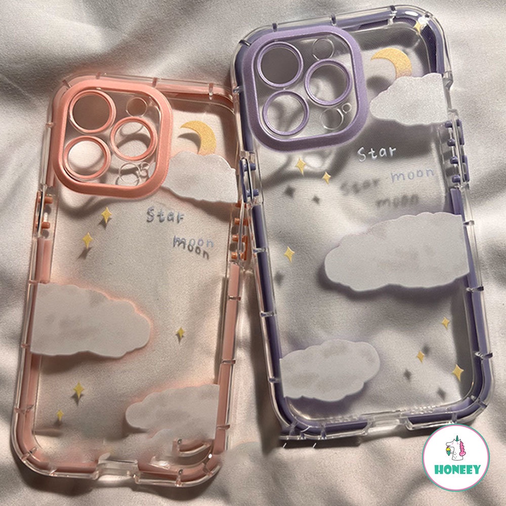 Casing Soft Case TPU Motif Awan + Bulan Luminous Untuk IPhone 11 14 12 13 Pro Max