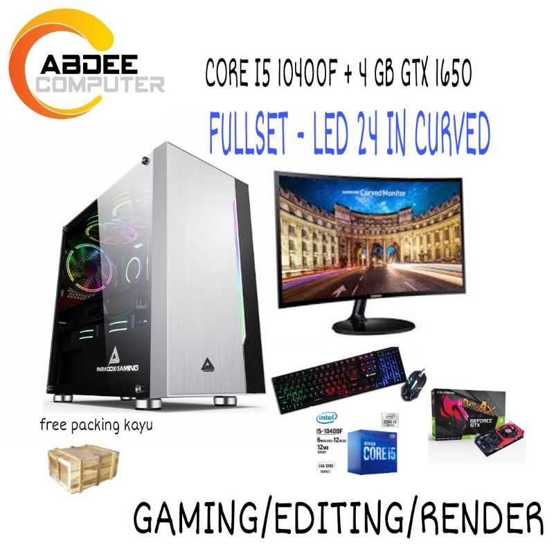 PC Gaming Pc i5 10400F Ram 16 Gb Ssd 256 Gb VGA 4 GB GTX 1650 Led 24 in Render