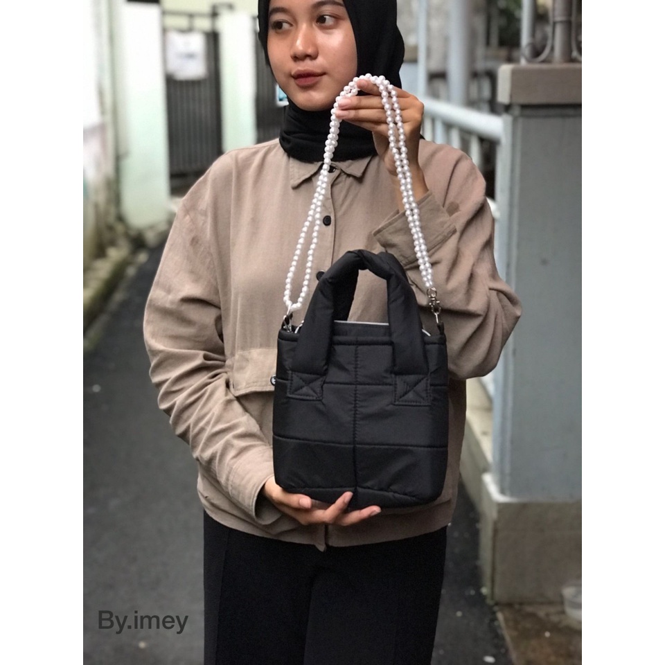 NIQABIS Tas Selempang Wanita Puffy Bag Strap Macrame dan Mutiara Slingbag Cewek Murah