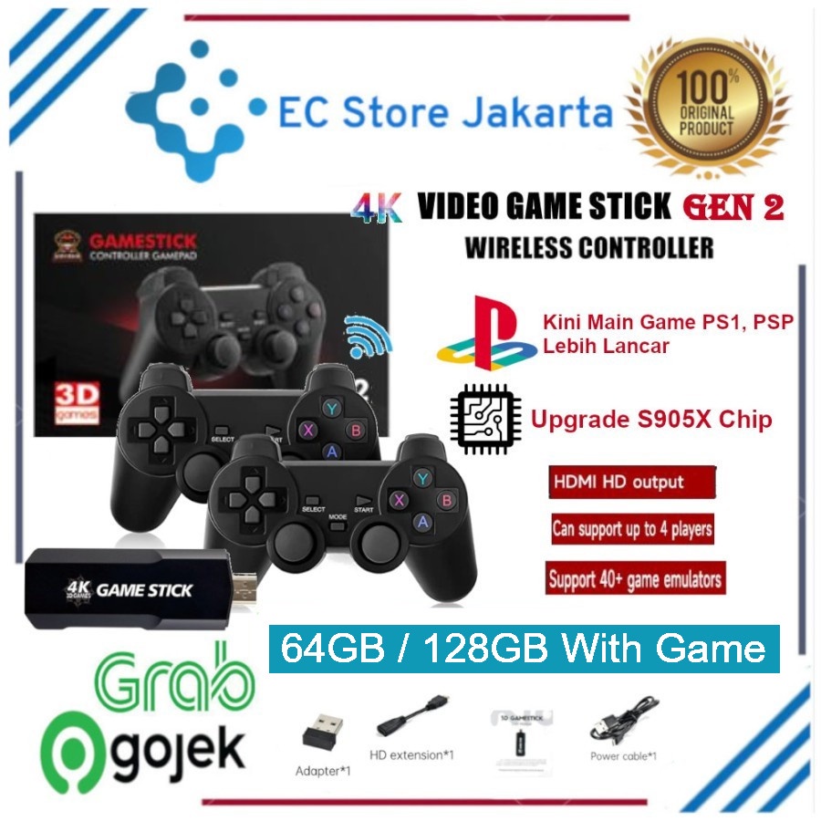 Game Stick 4K Gen 2 Retro Video Game Console Wireless Gamepad Controller HDMI TV