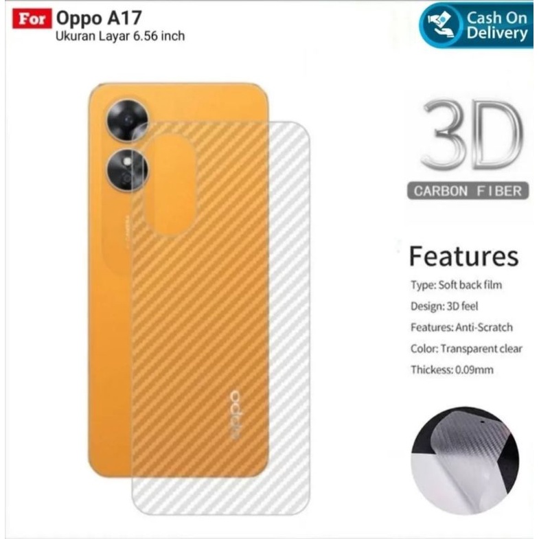 Skin Carbon Oppo A17 2022 Steker Anti Jamur Belakang Transparan Terasfaran