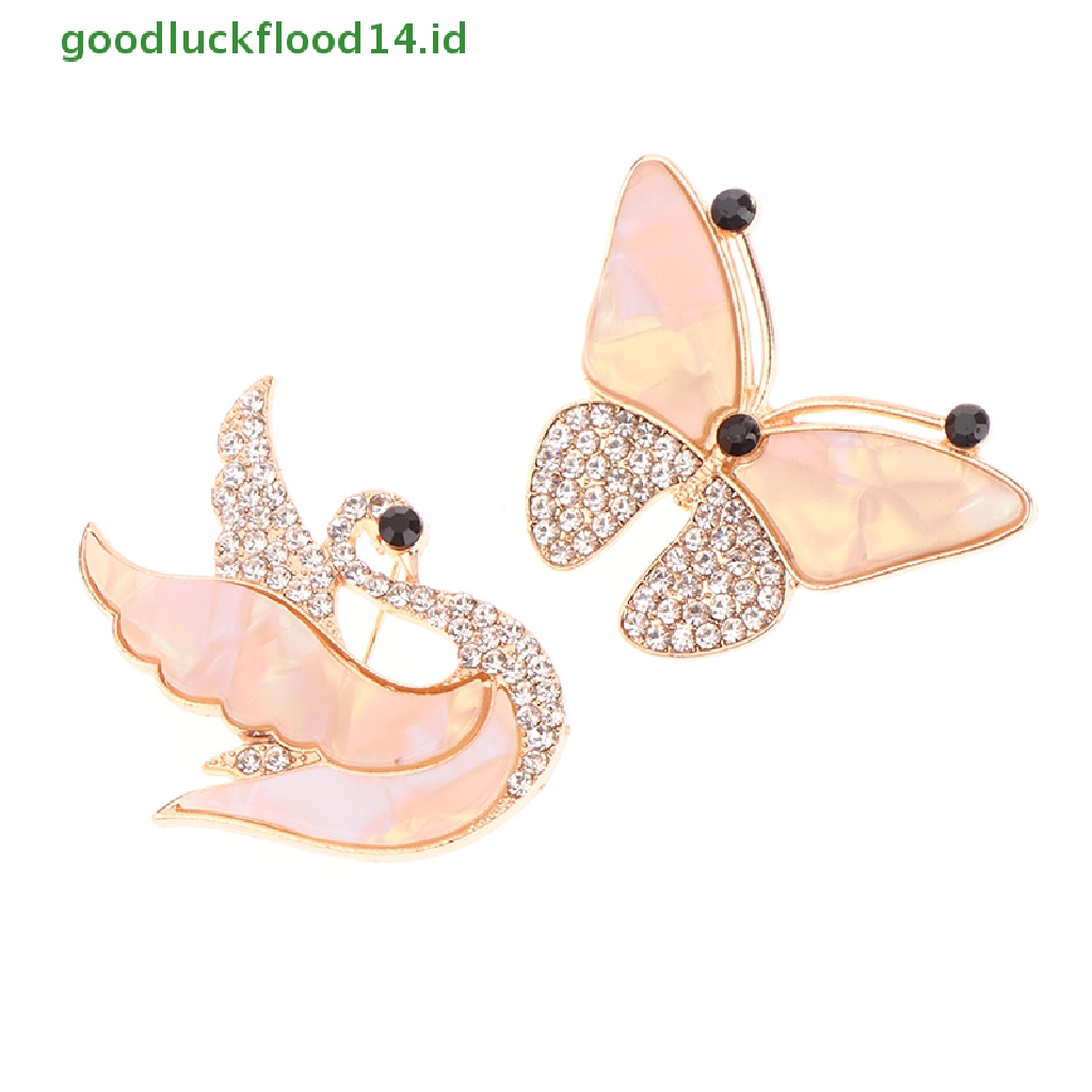 [GOOGFOUR] Berlian Imitasi Swan Butterfly Bros Untuk Wanita Berlian Imitasi Bros Fashion Pesta Pernikahan Perhiasan Aksesori Pin Brooch Hadiah [TOP]