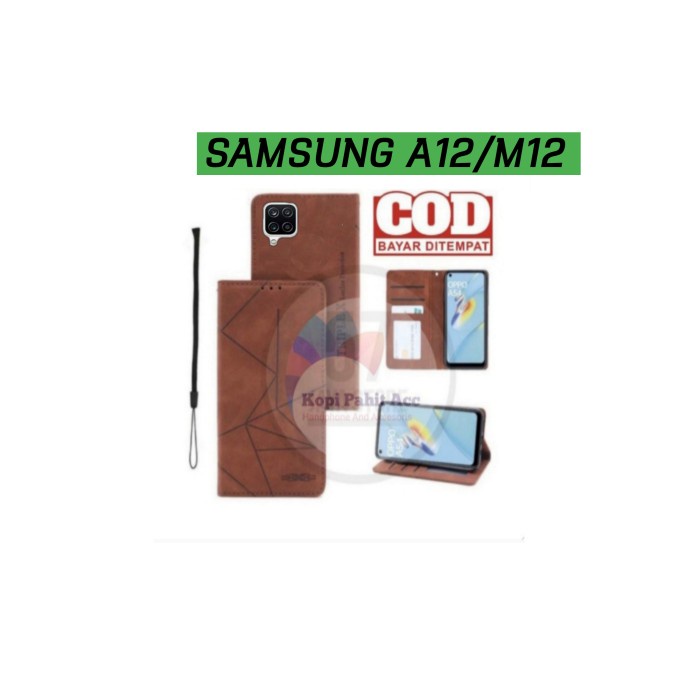 Case Samsung A12 M12 Flip Cover Wallet Leather Case Dompet Magnet