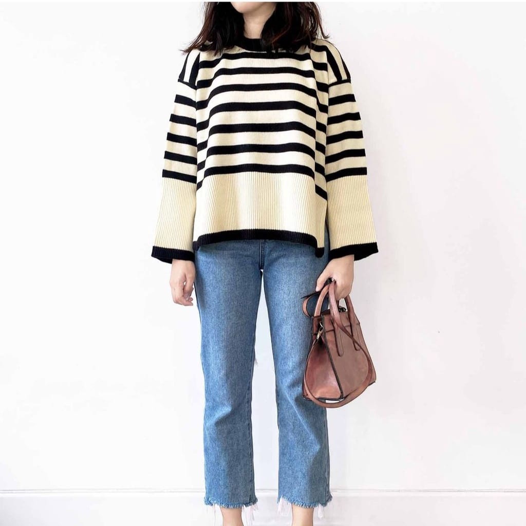 Layla Stripe Knitted Premium • Sweater Rajut Korea Stripe Knitted • Atasan Rajut Knitted