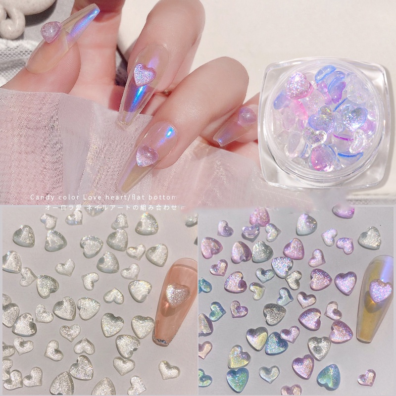 Dekorasi Kuku Bentuk Hati Aksen Mutiara Berlian Gaya Jepang Nail Art Diy