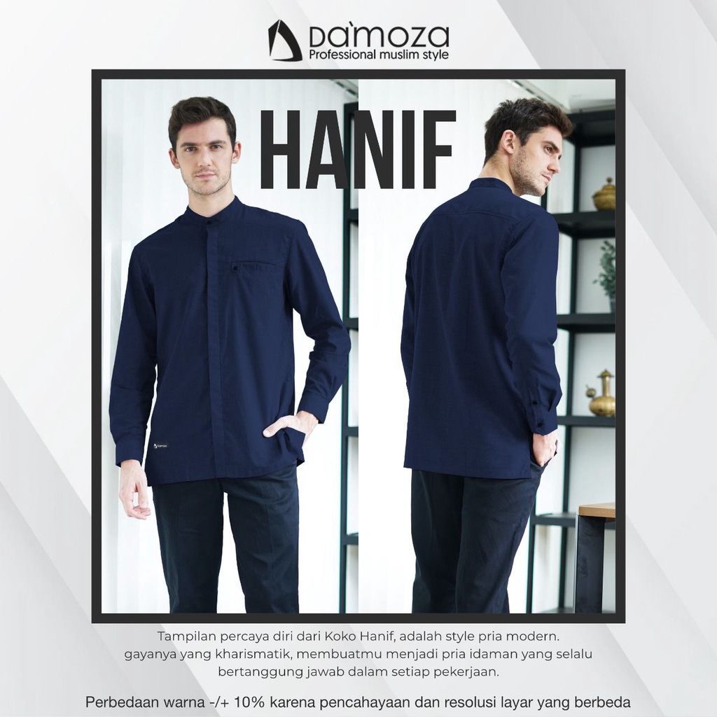 DAMOZA 100% ORI | Hanif Navy | Hanif Hitam | Hanif Broken White | Kemeja Koko Damoza