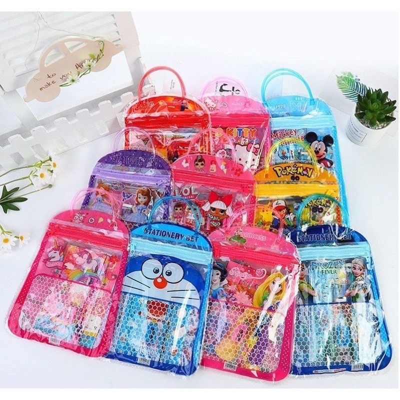 Stasionary Set Tas Alat Tulis 7 in 1 Anak Sekolah Motif Kartun Pensil