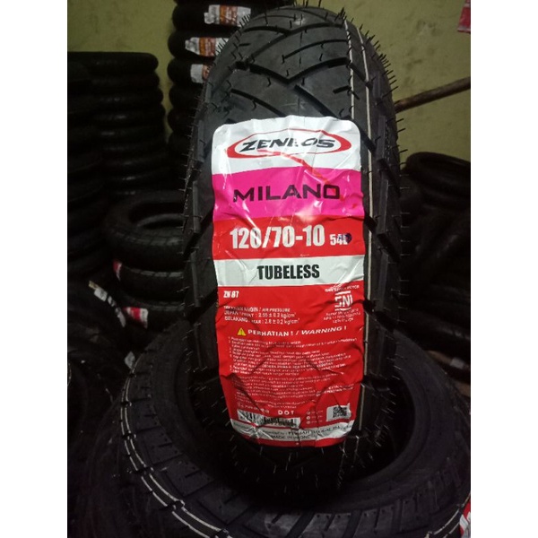 BAN TUBLES VESPA MERK ZENEOS MILANO 120/70 RING 10 ,BAN BARU ORIGINAL, FREE PENTIL