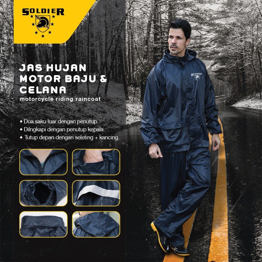 Jas hujan motor full body / Jas hujan soldier hitam