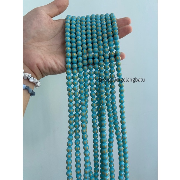 Batu Tibet BIRU MUDA DOFF 8mm Mantra Beads Oak Guru om mani Padme Hum