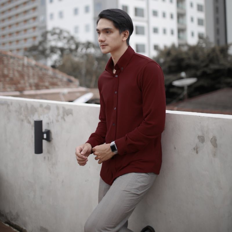 Kemeja Polos Pria Casual Lengan Panjang Lacoste Pique Higt Quality / Kemeja Kantor Anti Kusut Paling Trend 2023