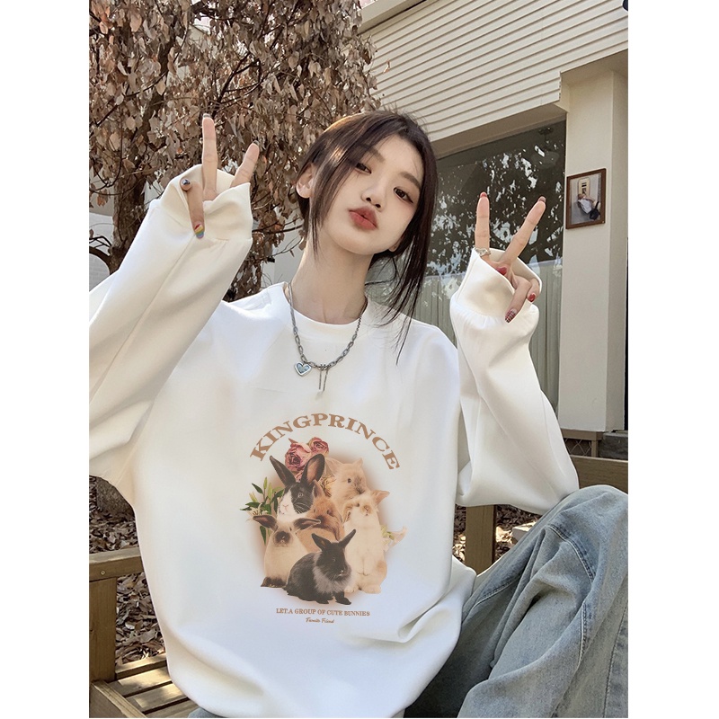 Sweater Oversize Korea Space Lucu Sweater Couple Unisex Rabbit Bulan Planet Korean Style/atasan kaos wanita lengan panjang