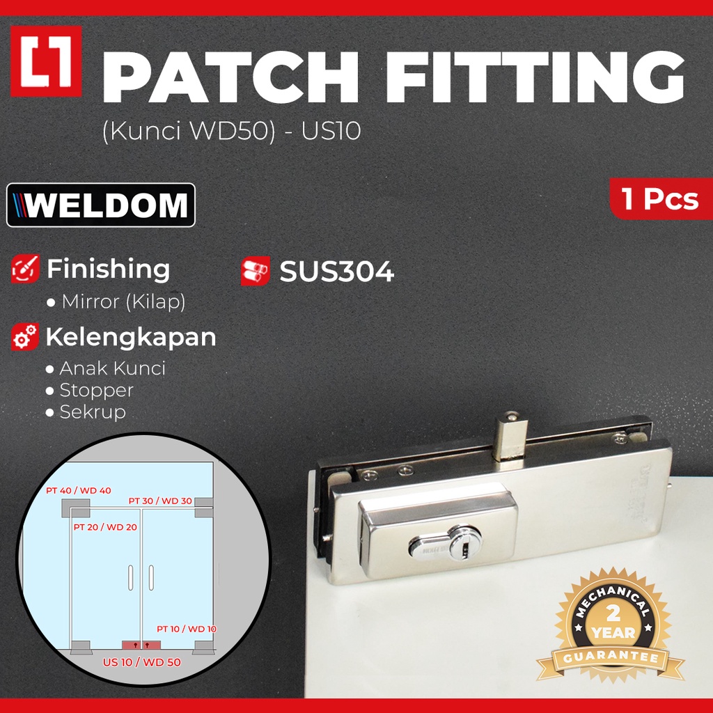 Patch Fitting Glass Door US 10 Kunci Pintu Kaca WD50 - Weldom