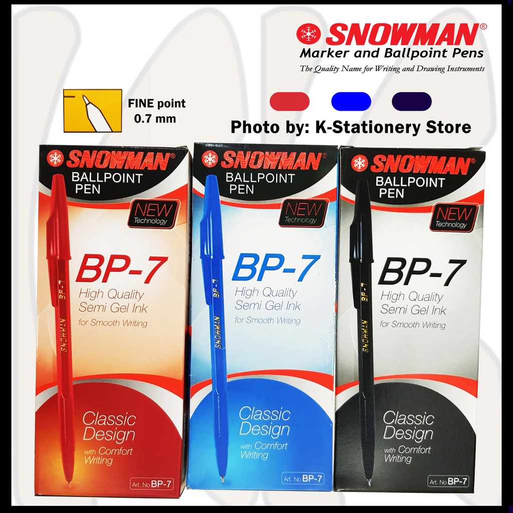 

[Lusin] Bolpen Snowman Ballpoint Pen BP-7 (Hitam / Merah / Biru) [Lusin]
