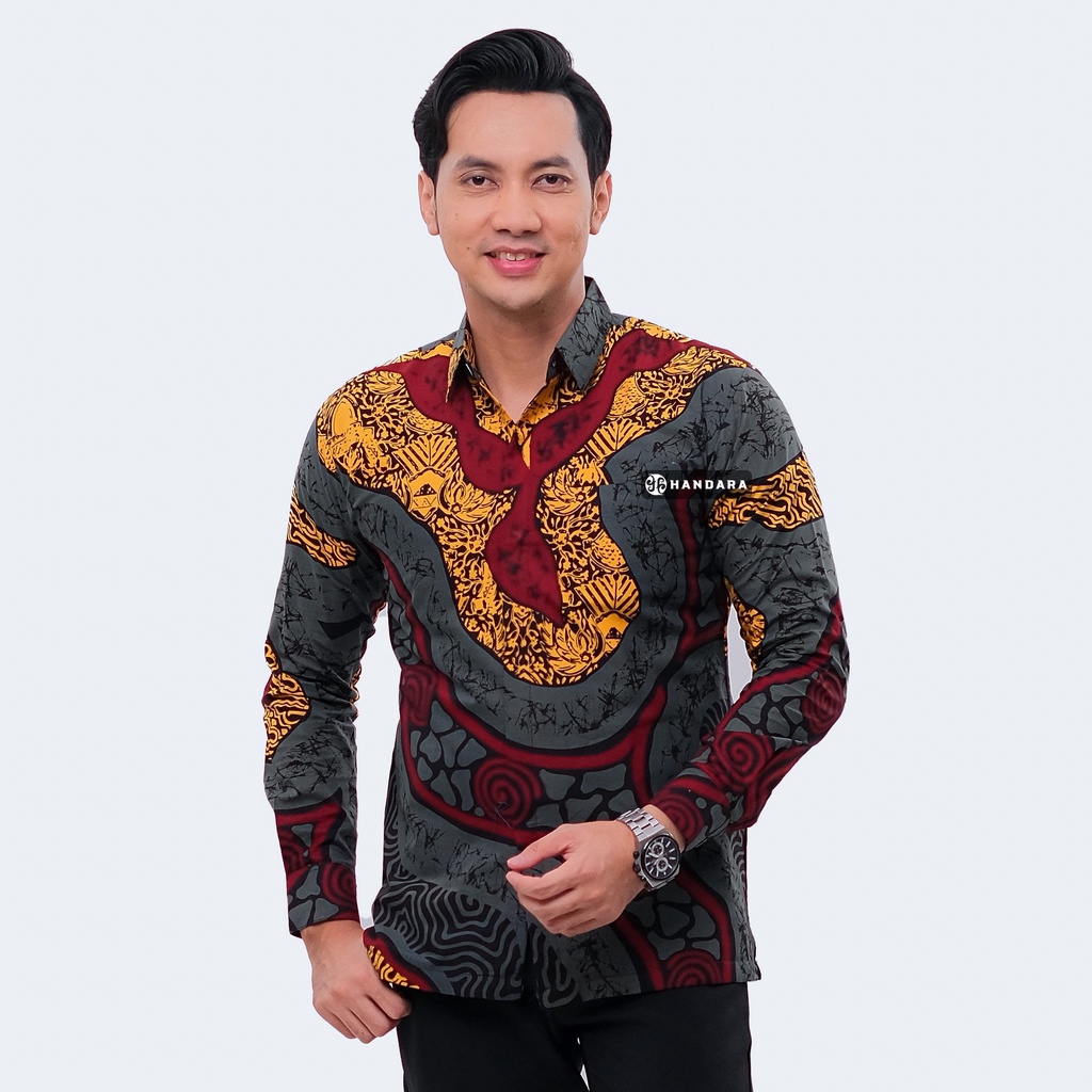 Baju Kemeja Batik Pria Lengan Panjang Slim Fit Premium Modern Full Furing Katun Halus Original Handara Motif Gurdo Abstrak HB-311