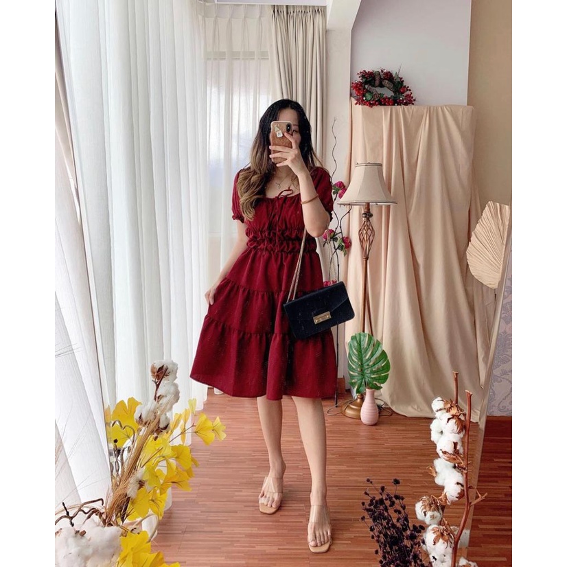 Basic id fashion / New  Dres korean style sabrina / Dres wanita Terbaru / Dres korean