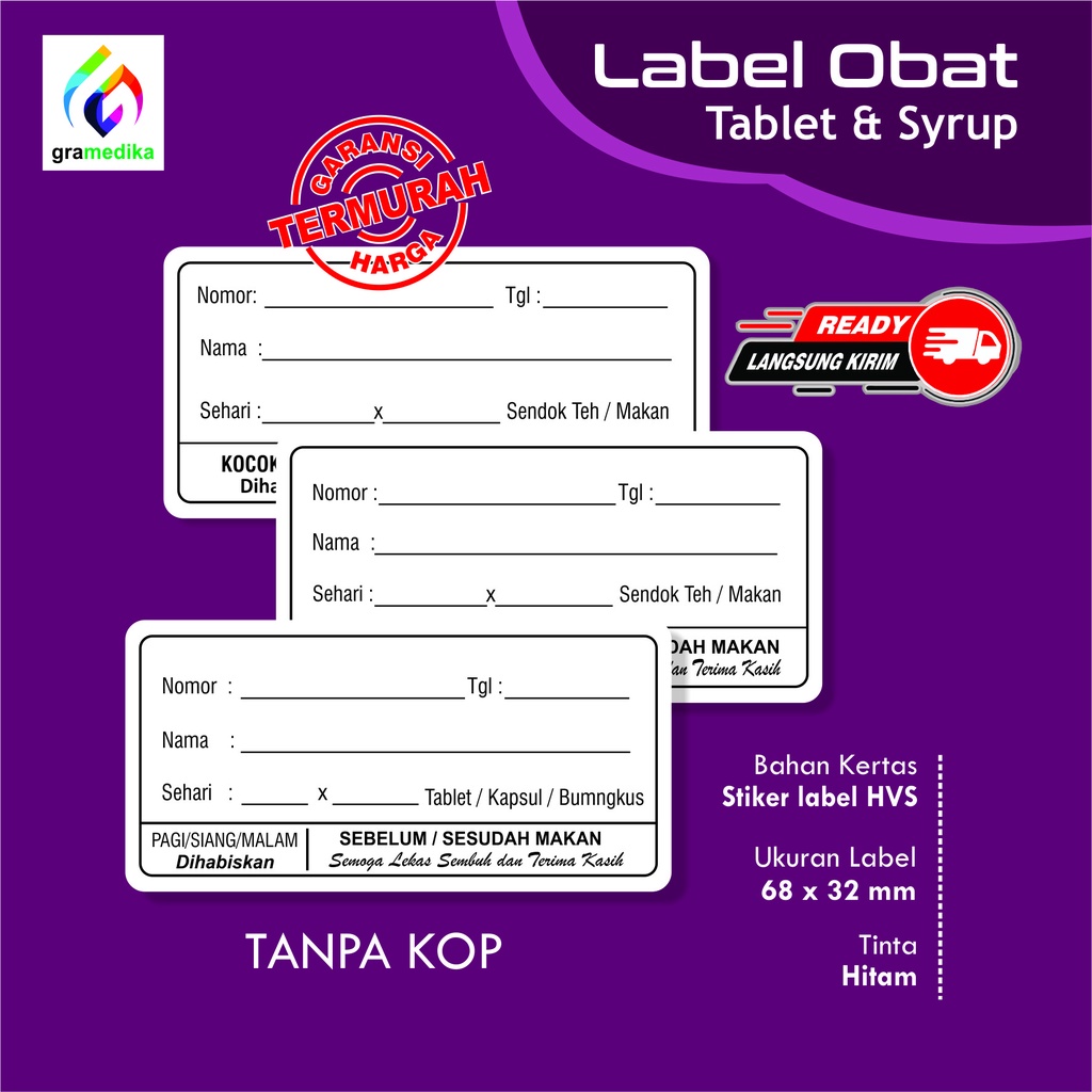 

Stiker Obat/Label Obat Syrup/Label Obat Tablet READY isi 250 pcs