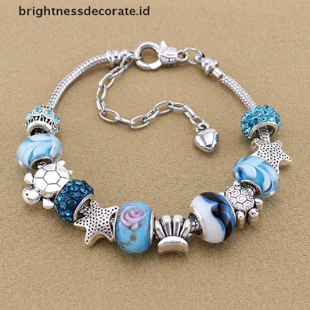 [Birth] Ocean Shell Biru Kristal Manik-Manik Rantai Bangle Gelang Wanita Gadis Pesona Perhiasan [ID]