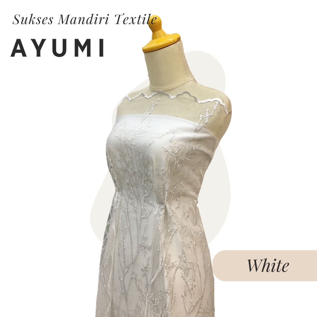 [AYUMI] Brukat Tile Premium Mewah Tile Akar Warna Putih White | Harga ½ meter = 50 cm (Bahan Dress B