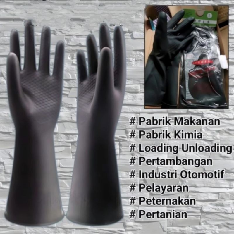 Sarung tangan karet latex Panjang industrial Gloves Hitam sarung tangan kimia