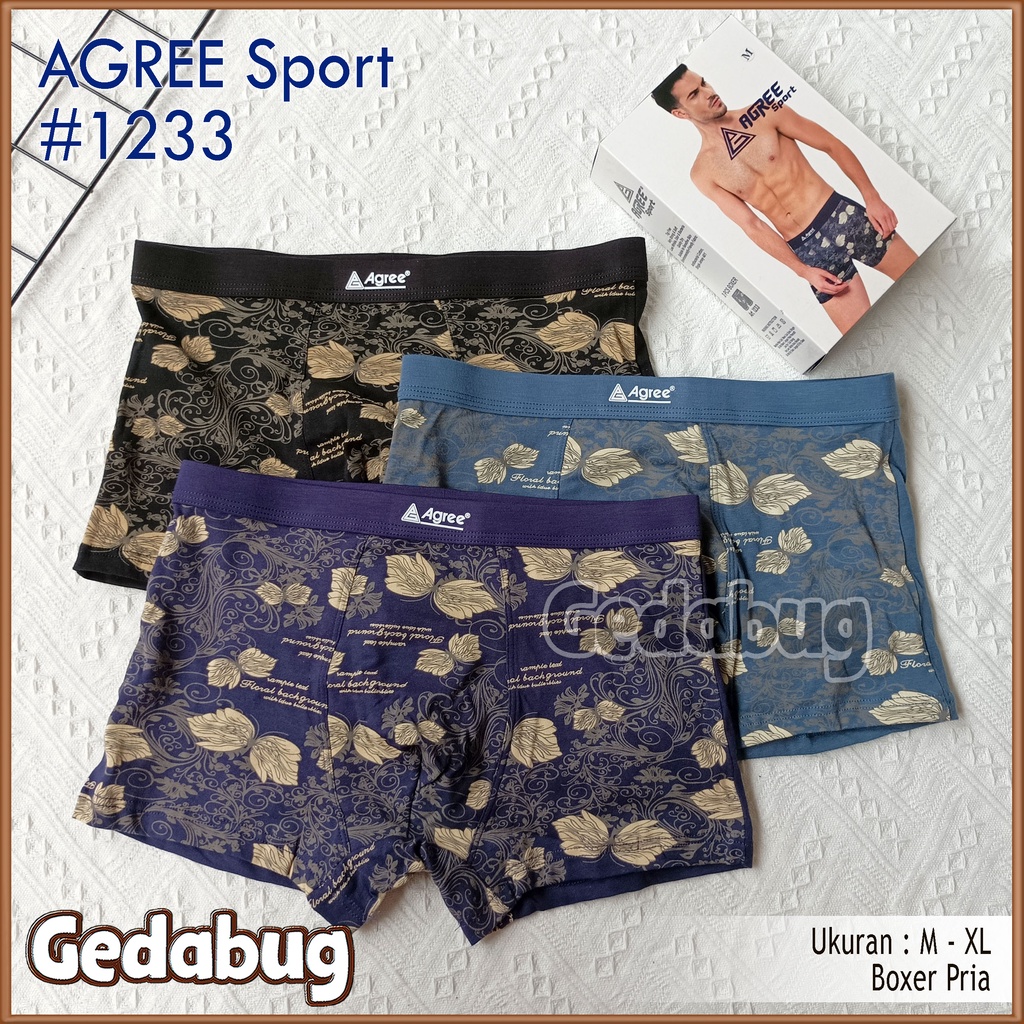 3pc - CD PRIA BOXER SPORT AGREE 1233 | Celana Dalam Anti Bakterial Cotton | Gedabug