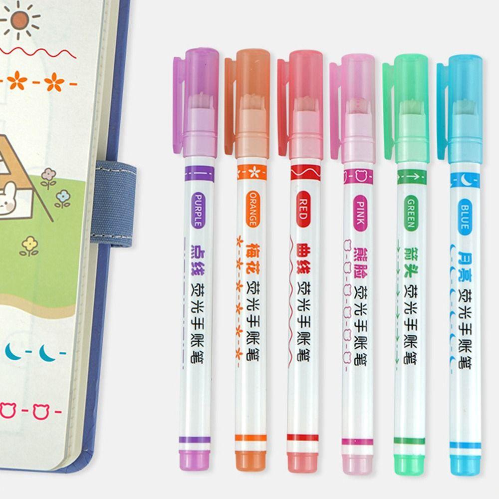 R-flower 6PCS/SET Curve Marker Pen Alat Menggambar Alat Tulis Seni Sketsa Menandai Teks Menggambar Perlengkapan Stabilo Berbagai Bentuk