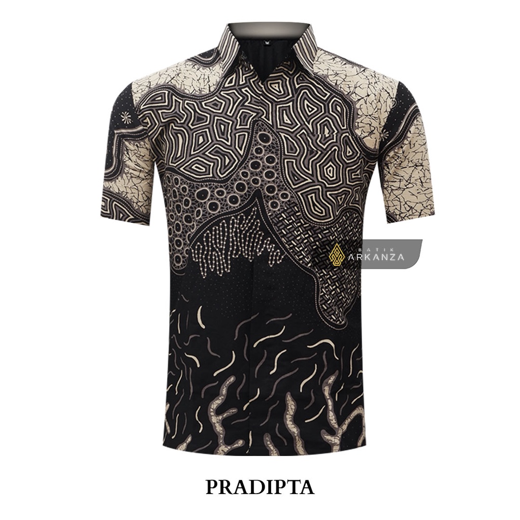 BATIK ARKANZA Motif PRADIPTA Atasan Kemeja Baju Batik Pria Cowok Laki Laki Lengan Panjang Lapis Furing Slim Fit Original Bahan Katun Halus Premium Modern