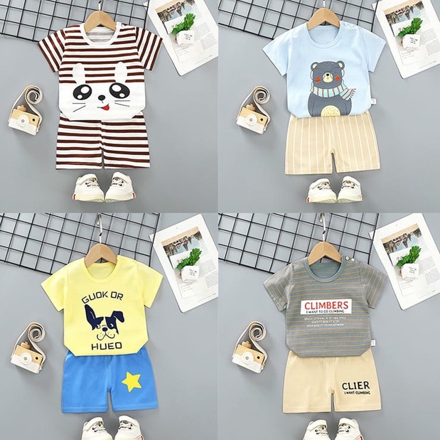 SET ANAK KARAKTER HEWAN 1-5 TAHUN BAJU ANAK HARIAN MURAH SETELAN UNISEX ANIMAL LAND PART 2 ANAK LAKI LAKI