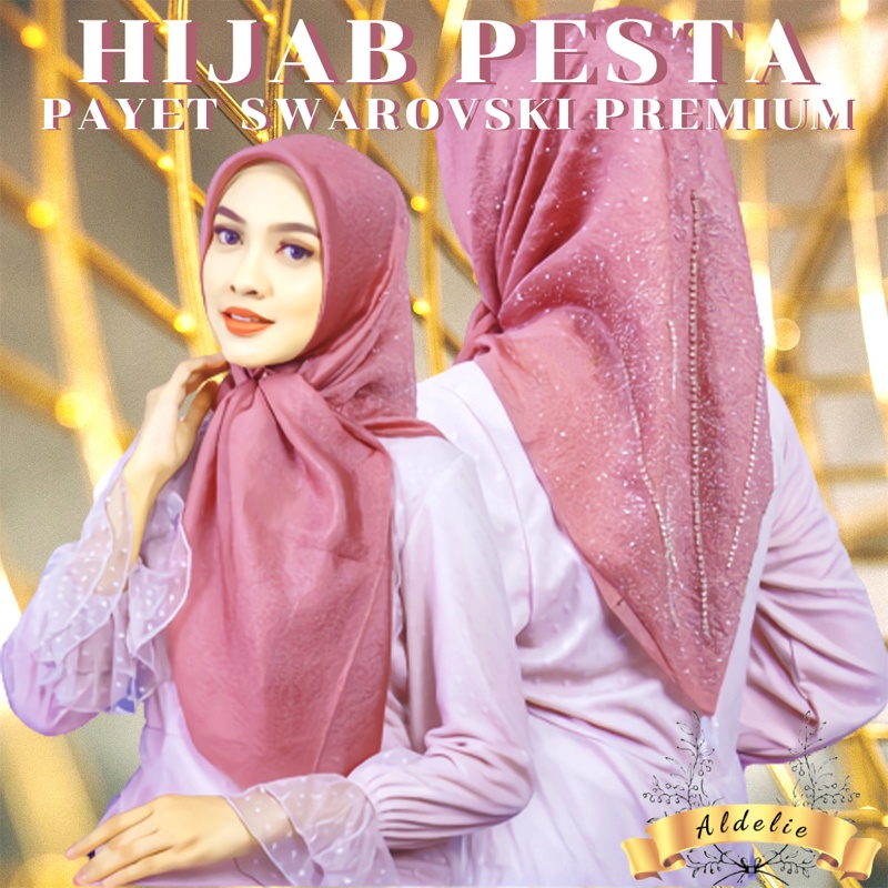 Kerudung Segi Empat Pesta Kondangan Terbaru Mewah dan Elegan Motif Full Payet Swarovski Premium Bela