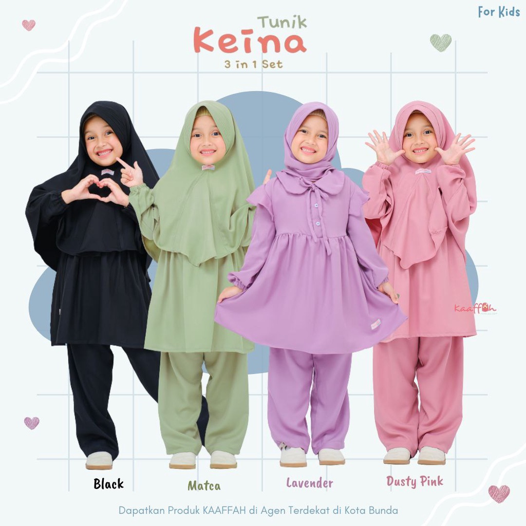 KAAFFAH TUNIK anak perempuan set jilbab Tunik Keina bahan Shakila premium usia 2-8 tahun warna hitam