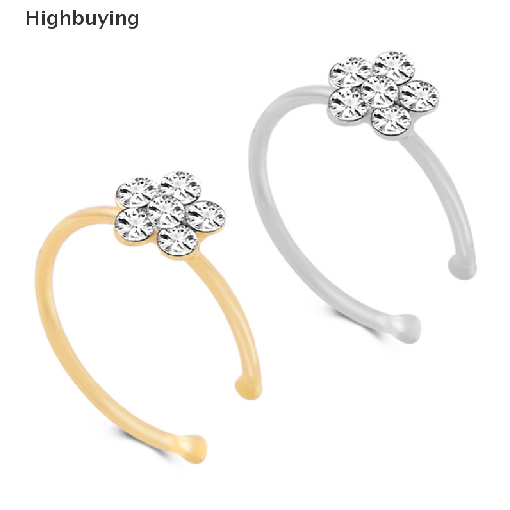 Hbid 1Pc Cincin Hidung Bunga Berlian Imitasi Kecil Tipis Jernih Pesona Nose Ring Perhiasan Fashion Glory