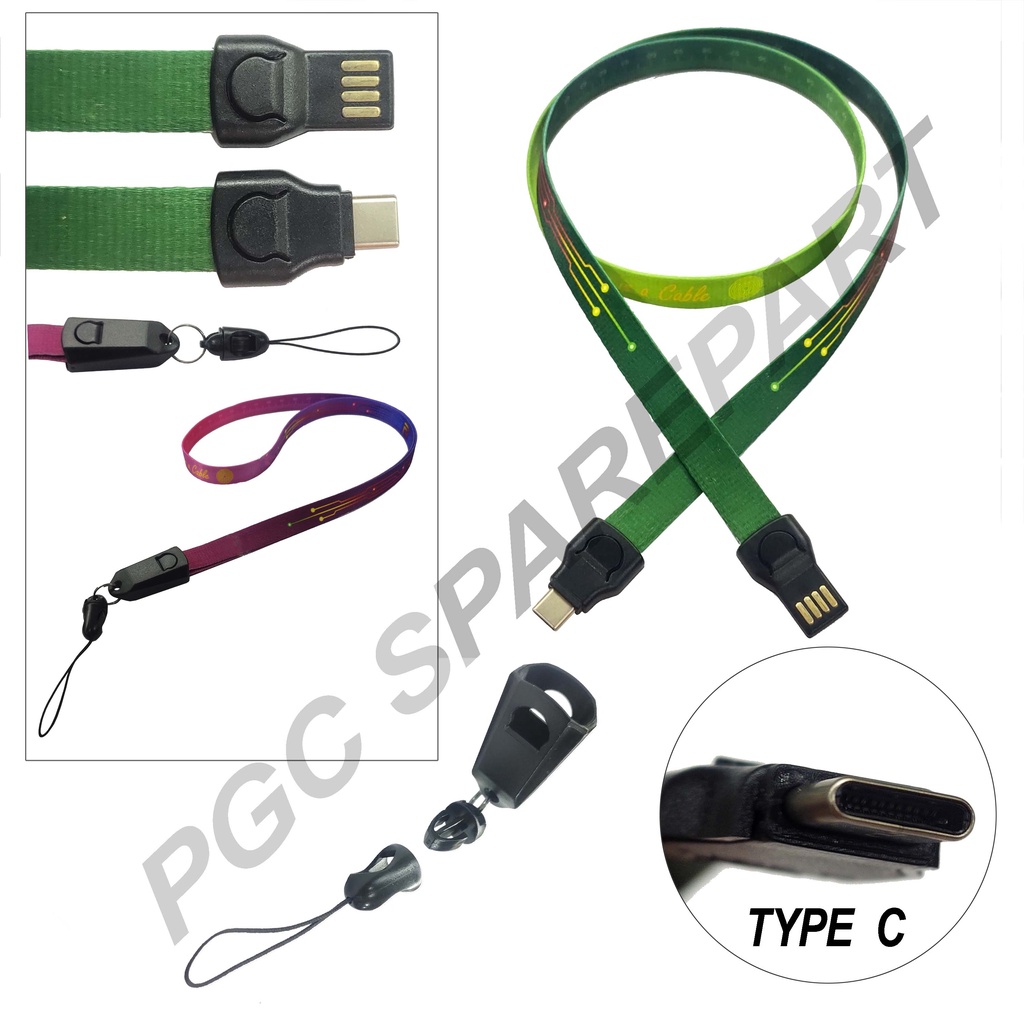 Lanyard Kabel Data Charger + Meteran Gantungan Tali Leher untuk ID Card Kartu Kerja HP Kunci / USB C