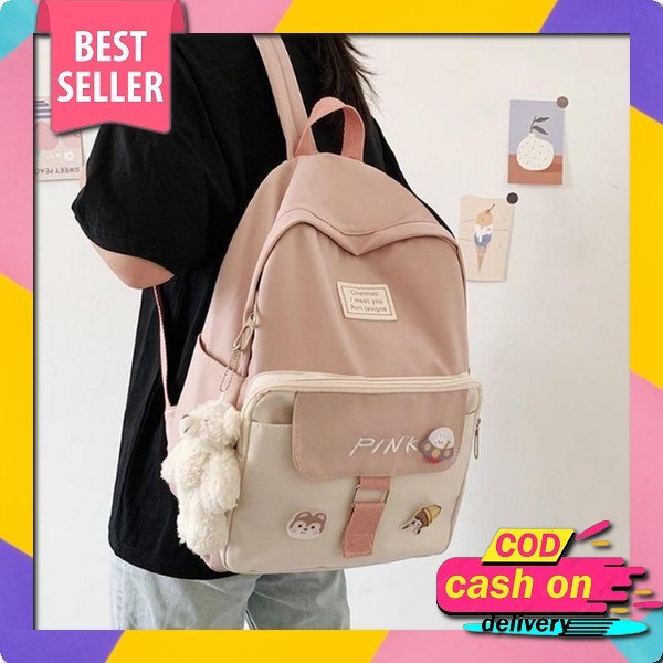 Tas Ransel Polos Bunga Stylish / Tas Sekolah / Ransel Remaja / Tas Anak Perempuan Smp Sma Ransel Wan