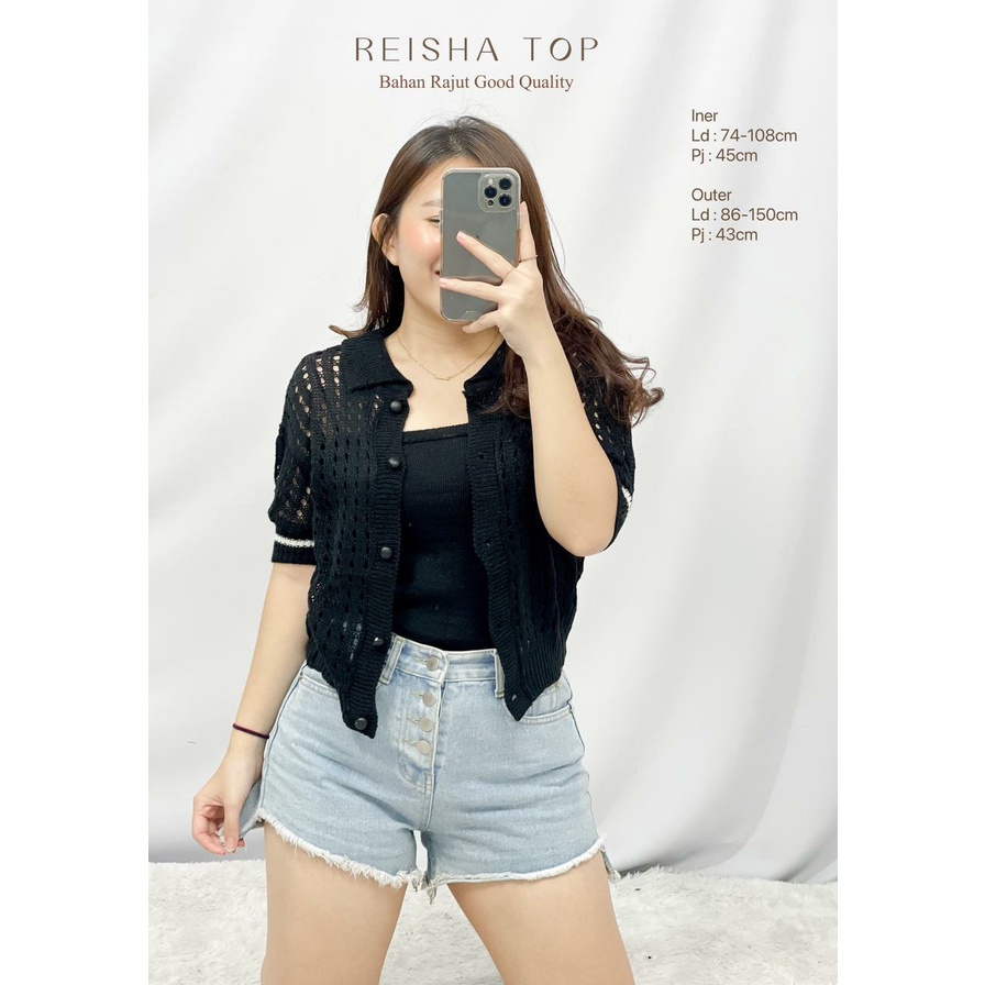 Atasan Wanita Lengan 7/8 Set Jaring Rajut Dengan Inner Reisha Top HOPYLOVY