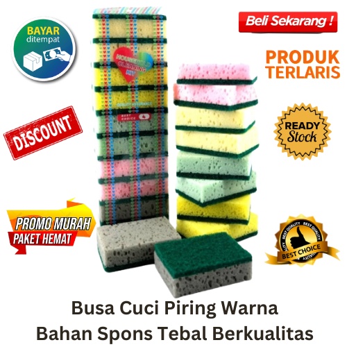 [BISA COD] PROMO Busa Cuci Piring Warna Bahan Spons Tebal Berkualitas Spons Cucian Piring Sabut Cuci Spon Pembersih Penggosok Halus Murah Terjangkau