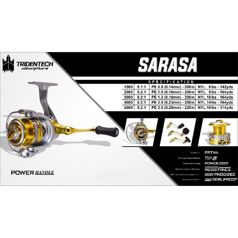 reel spinning SARASA, tridentech Japan murah power handle,1000.2000.3000.4000.5000