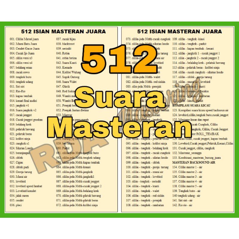 Memori Masteran Burung Lengkap Jernih 512 Isian Suara