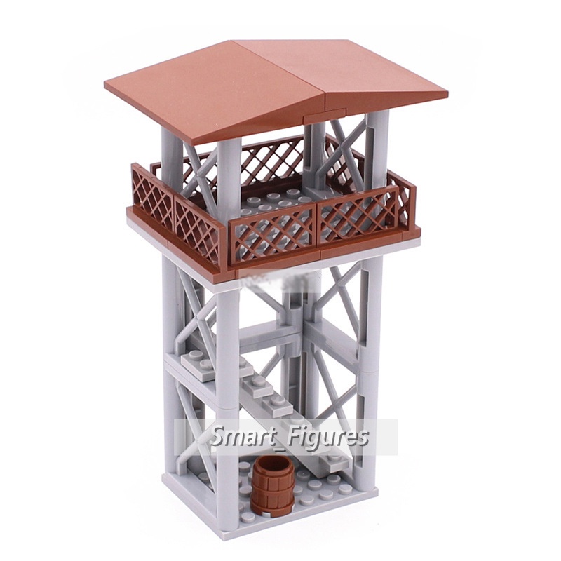 Watchtower Partikel Kecil Blok Bangunan Rakitan Mainan Berpagar Menara Pertahanan DIY MOC Scene Aksesoris Hadiah