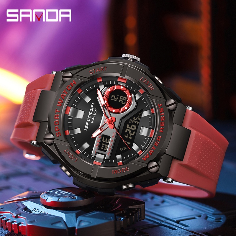 SANDA 3123 Jam Tangan Pria Digital Analog Tali Rubber Chronograph Anti Air WATCHKITE WKOS