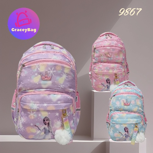 GB-9867 Tas Ransel Sekolah Anak Perempuan / Remaja Frozen Impor Free Rain cover