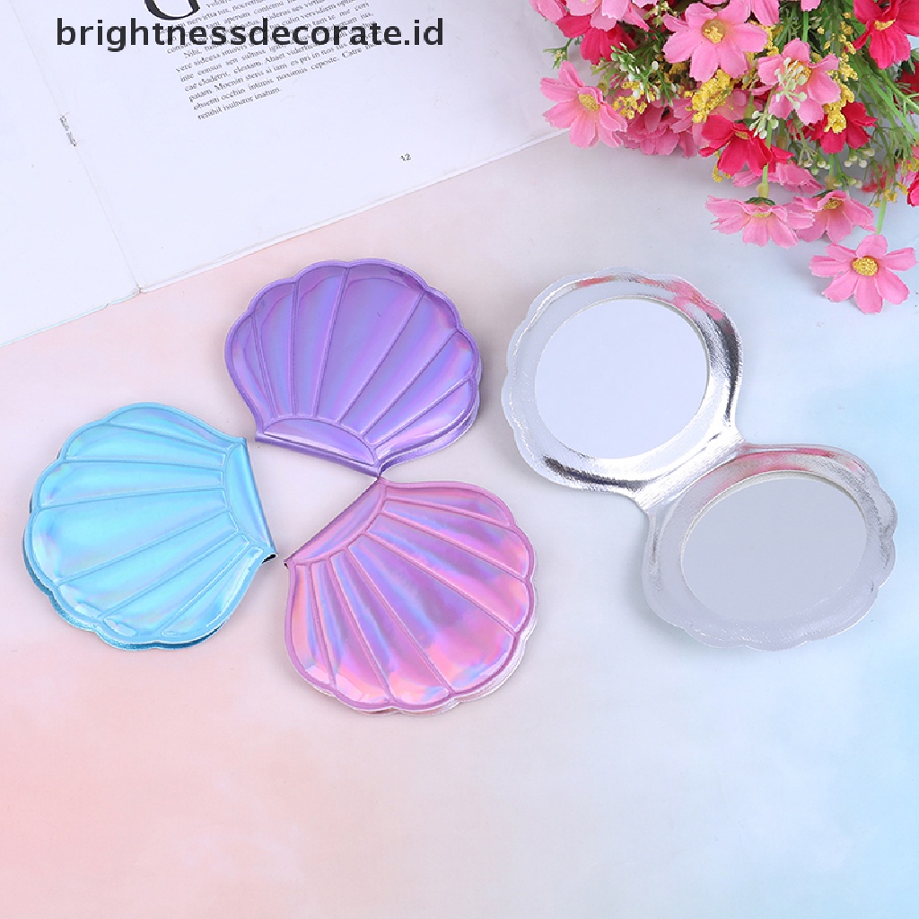 [Birth] Cermin Kosmetik Ringkas Bentuk Kerang Laut Bahan Kulit PU Pembesar Makeup Dua Sisi [ID]