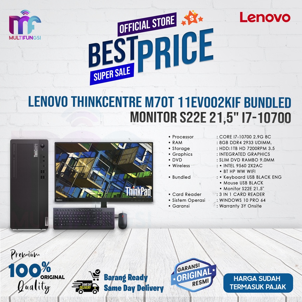 Lenovo ThinkCentre M70T 11EV002KIF Bundled Monitor S22E 21,5&quot; i7-10700