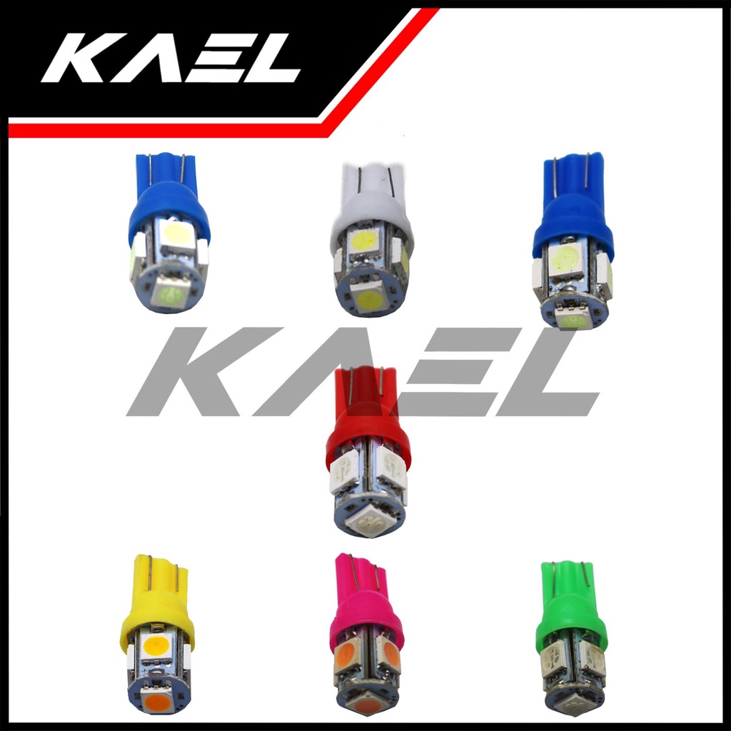 LED Jagung 5 Titik T10 Lampu Senja-Kota-Sen-Mundur-Speedometer-KM Motor-Mobil Kabin Biru-Ice Blue-Merah-Putih-Kuning Mata 5050 5 SMD Universal