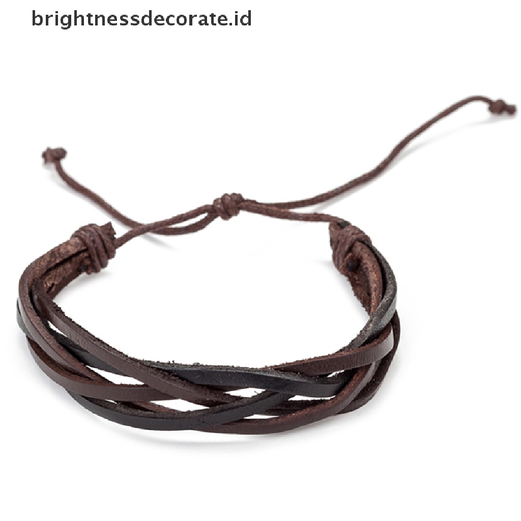 [Birth] 6pcs/set Vintage Pria Gelang Multilayer Tali Kulit Tali Lilin Braided Bracelet [ID]