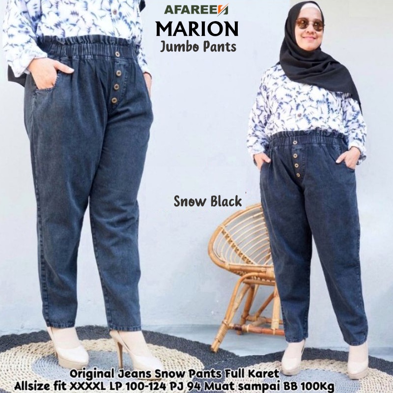 AFAREEN - Boyfriend Jeans Marion Baggy Jeans Sandra Kulot Jeans Wanita Pinggang Karet Kolor Variasi Kancing Super Jumbo