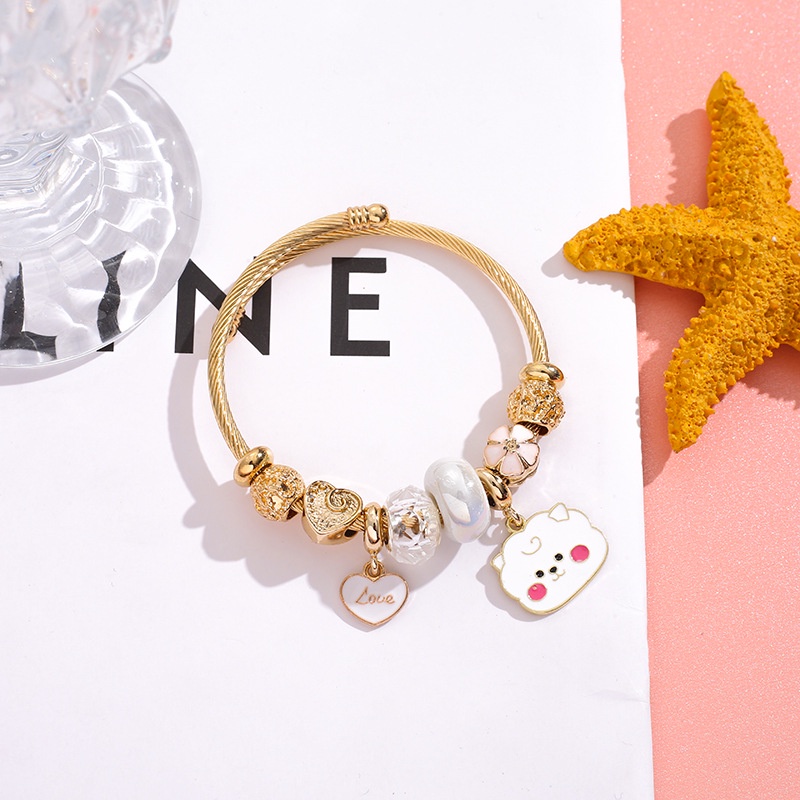 XiaoboACC Fashion Korea Kpop Idol BTS BT21 Kartun Liontin Stainless Steel DIY Gelang